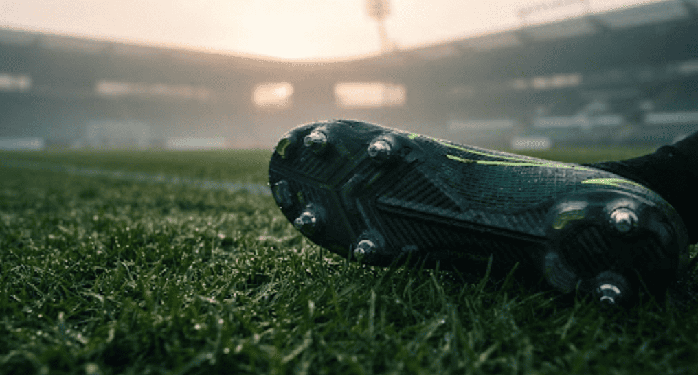 Fußballschuh auf Naturrasen im Stadion